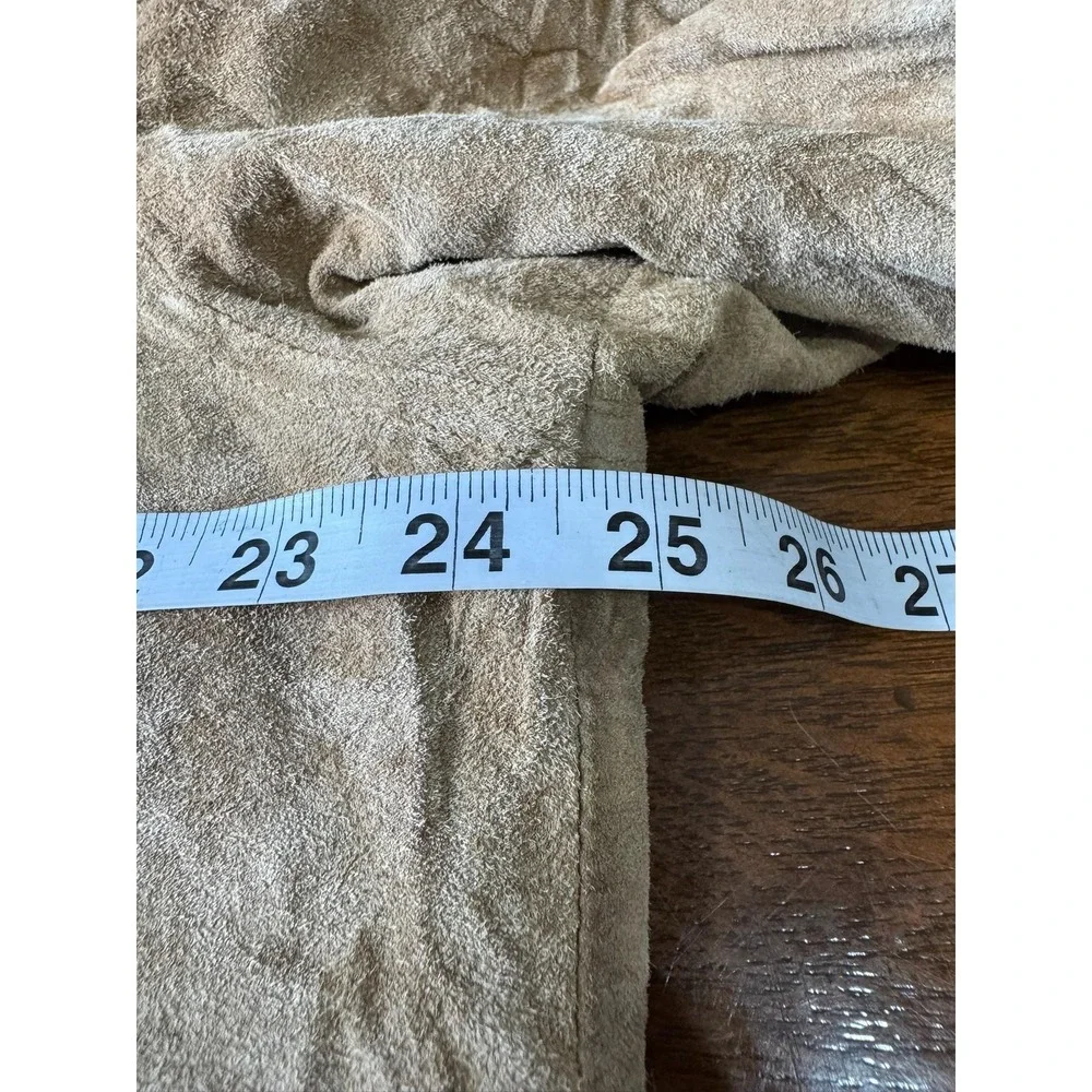 VTG Tuskany Jacket Mens Large Beige Suede Faux Fur Lined Bomber Snap Collar‎